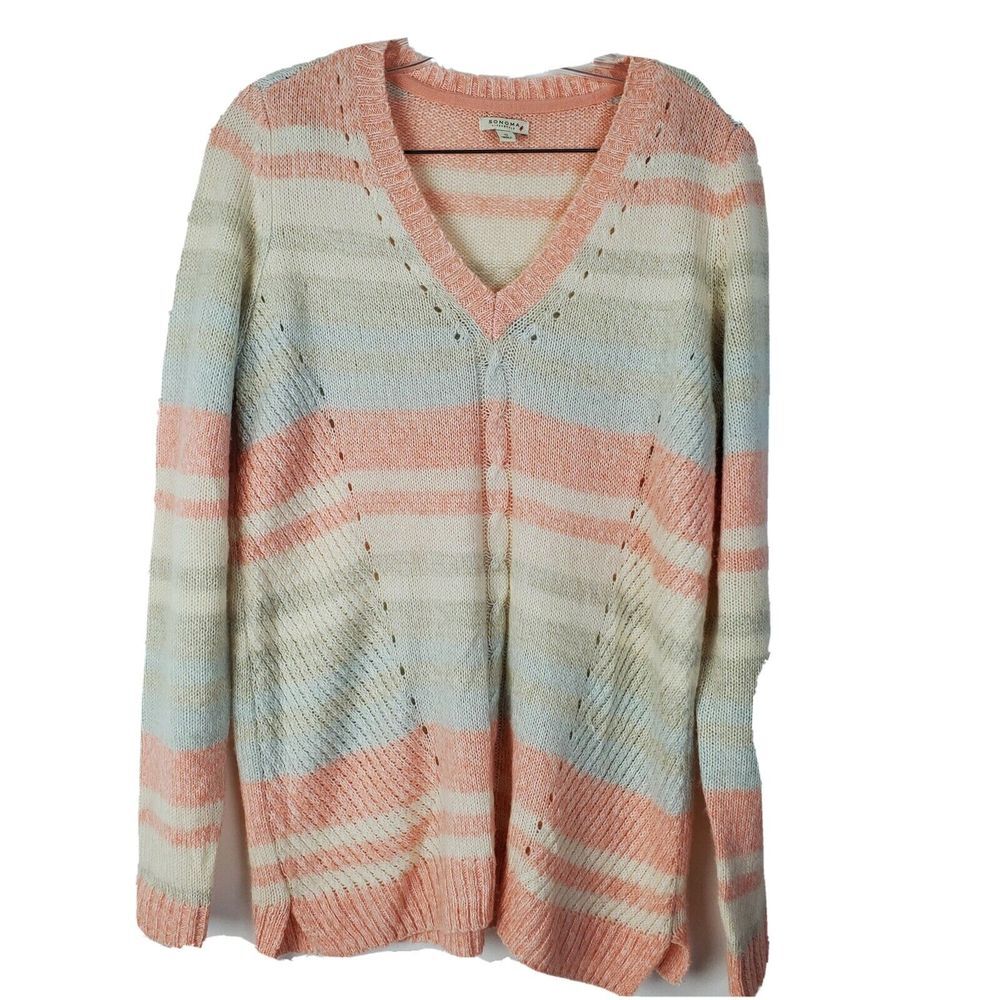 Sonoma Life+Style Women's Pullover Peach Gray Sweater Small LS‎ Soft Warm GUC